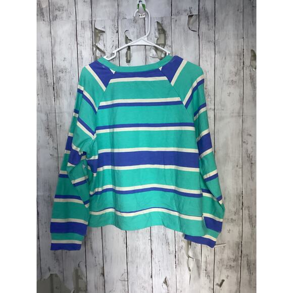 Wildfox Sweatshirt Womens Blue Striped Aqua Soft Terry Cloth L - Picture 2 of 5